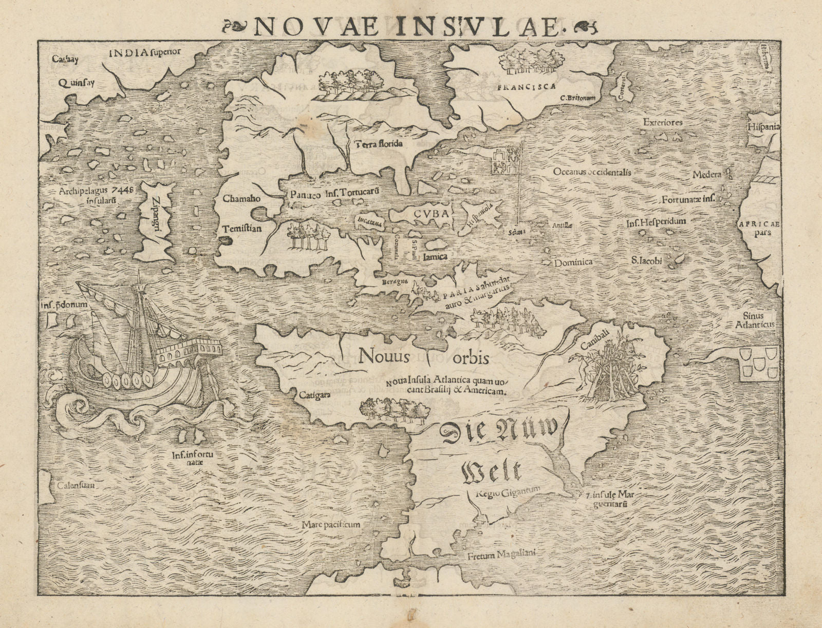 Novae insulae. The New World. North & South America. SEBASTIAN MÜNSTER 1572 map